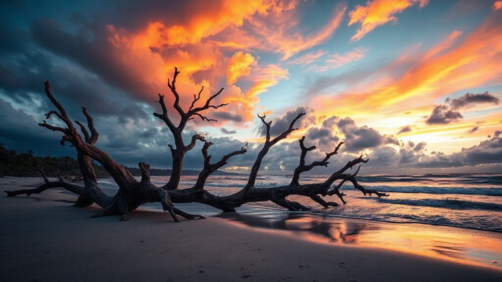bleached driftwood brooding skies