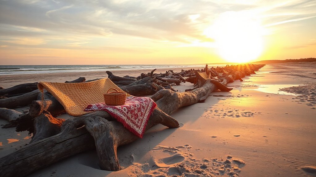 bleached driftwood sunset strolls