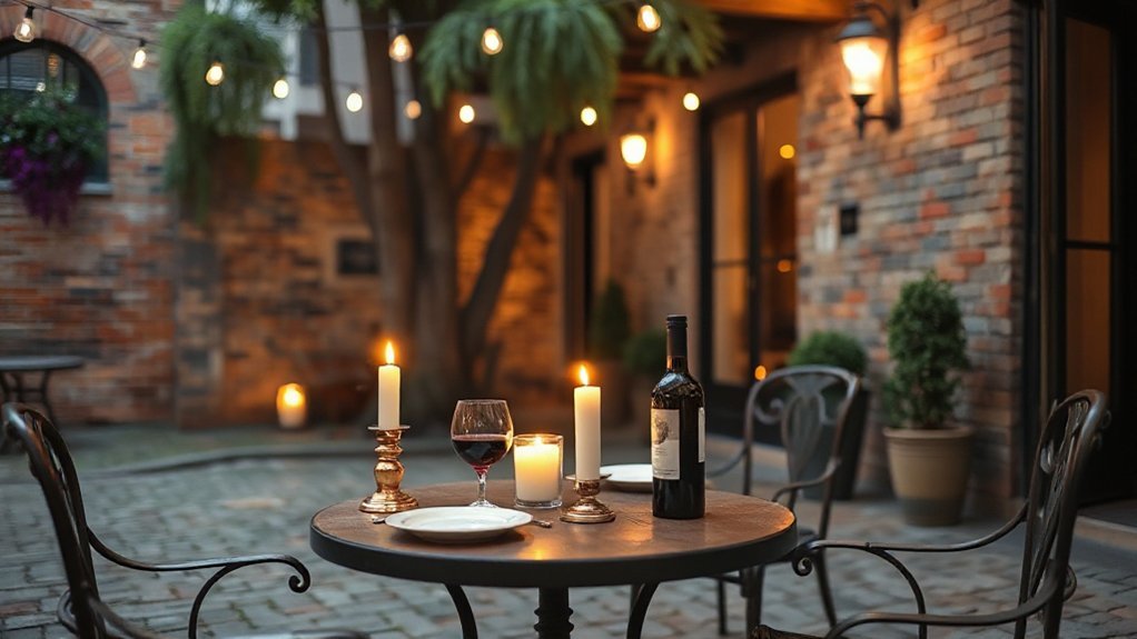 candlelit courtyard moss draped oaks