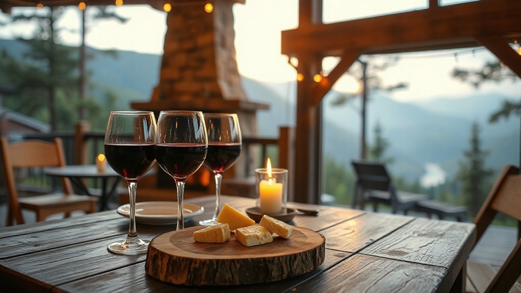cozy fireplace side mountain dining
