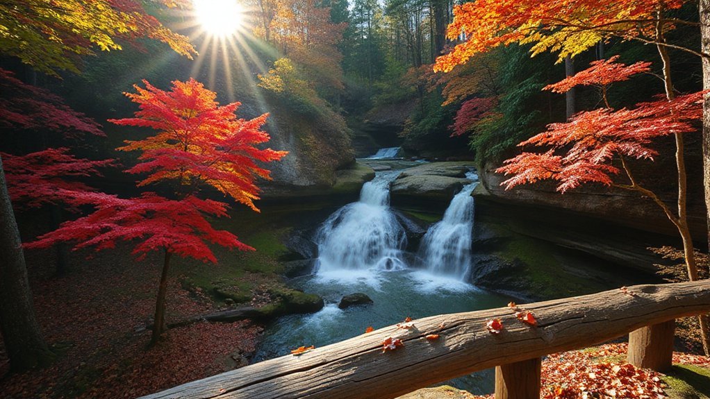 crunching leaves waterfall calm