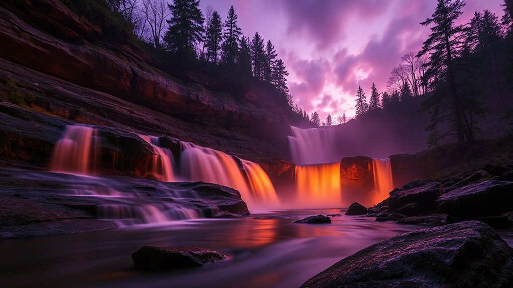 dusk ribboned waterfall mist