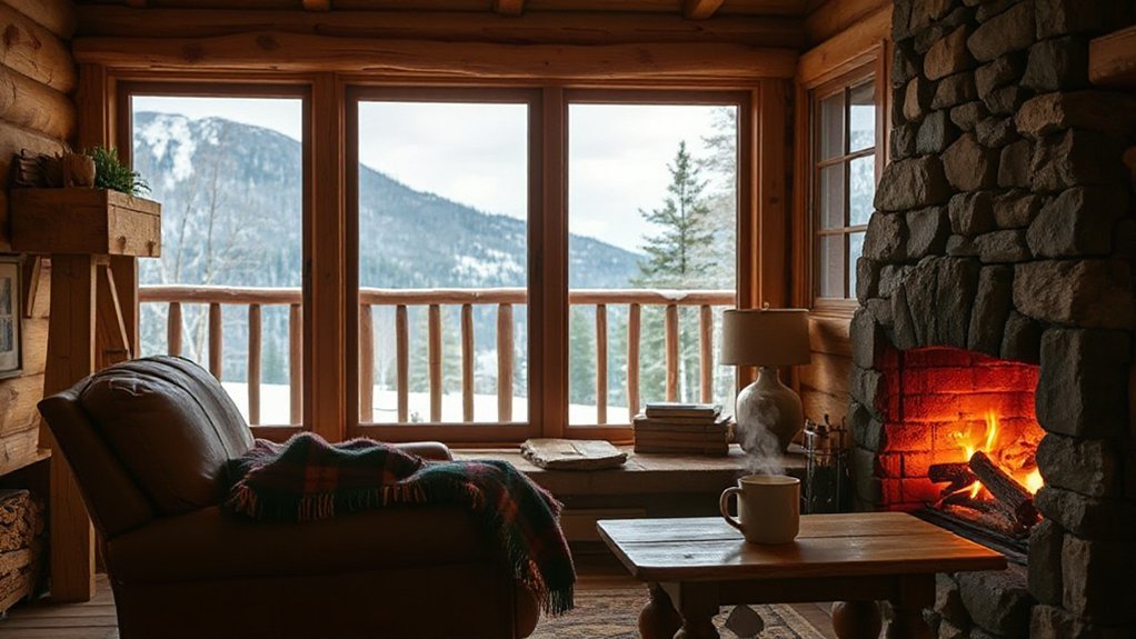 fireplace porch mountain views