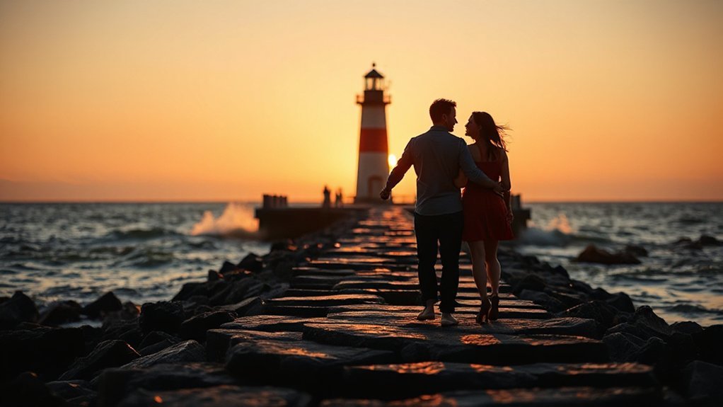 golden hour lighthouse candid framing