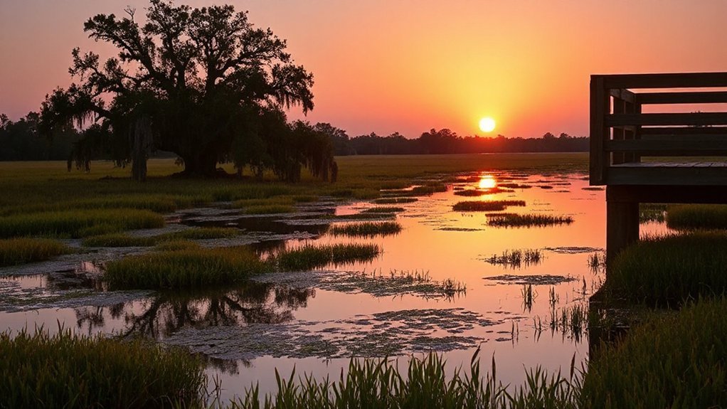 golden hour marshland at dusk