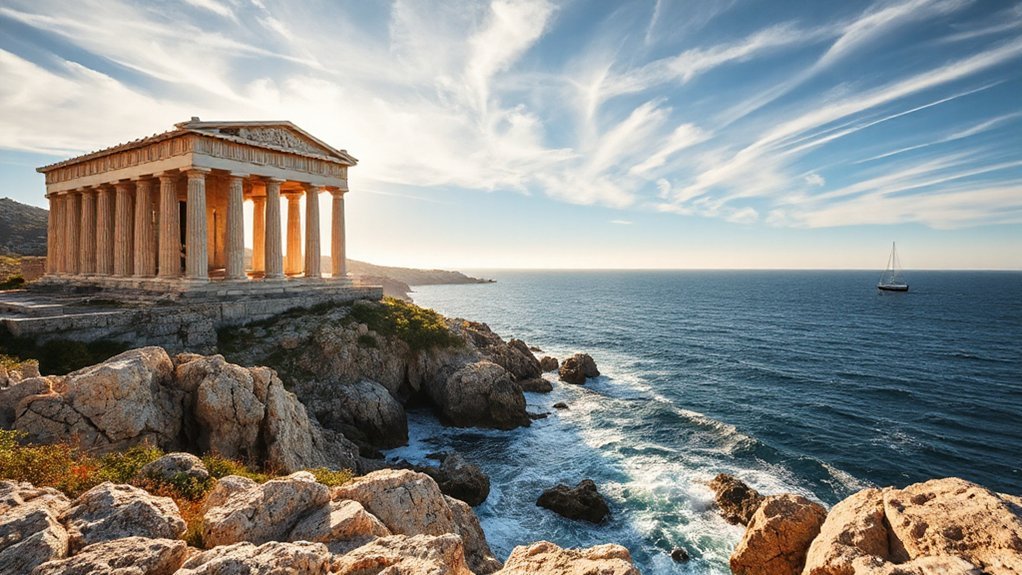 harbor bustle temple sunset