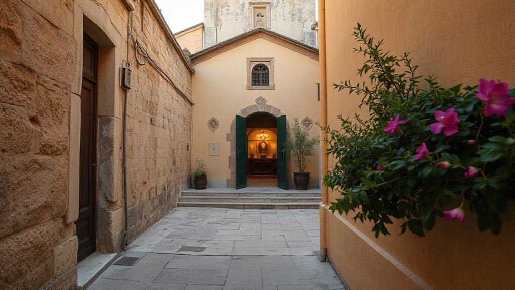 hushed byzantine courtyard churches