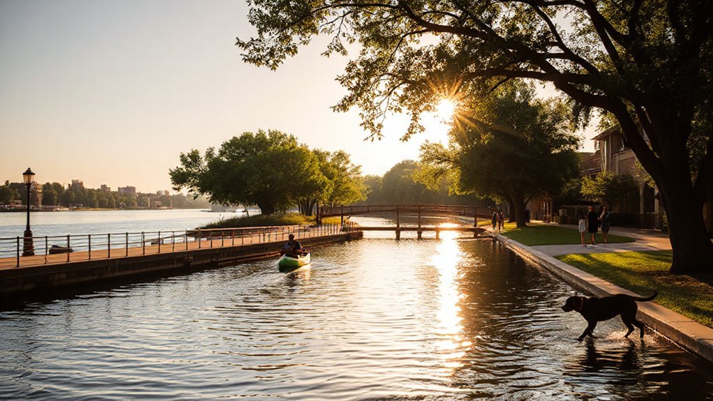 kayaking past historic bridges