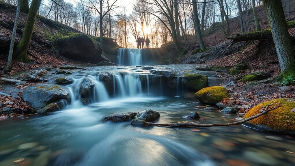 misty waterfalls riverside picnic