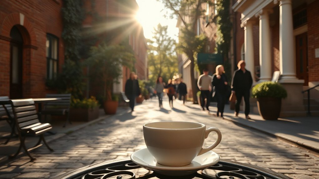 morning coffee campus stroll