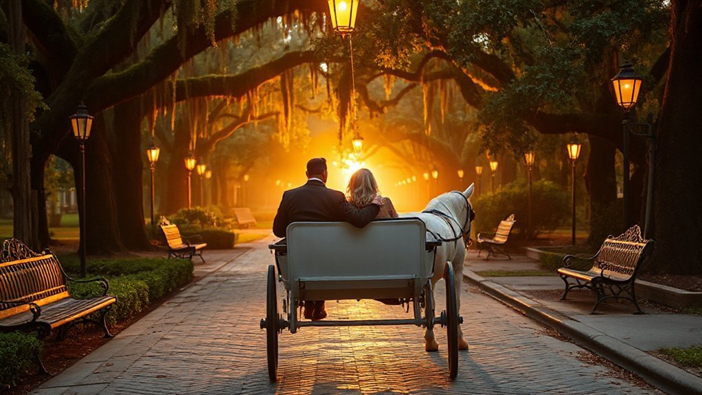 moss draped oaks sunset carriage