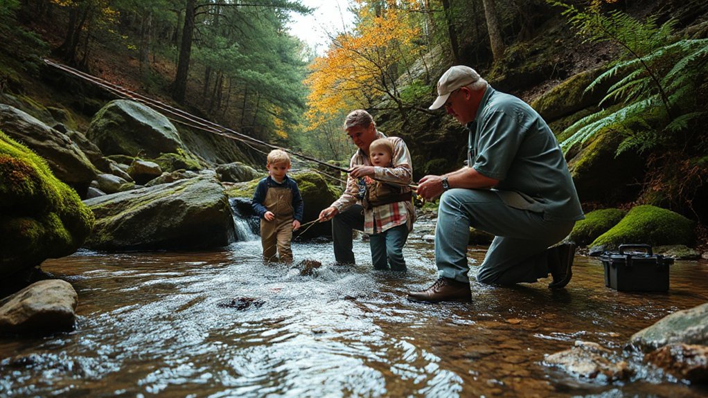 mountain stream family fishing