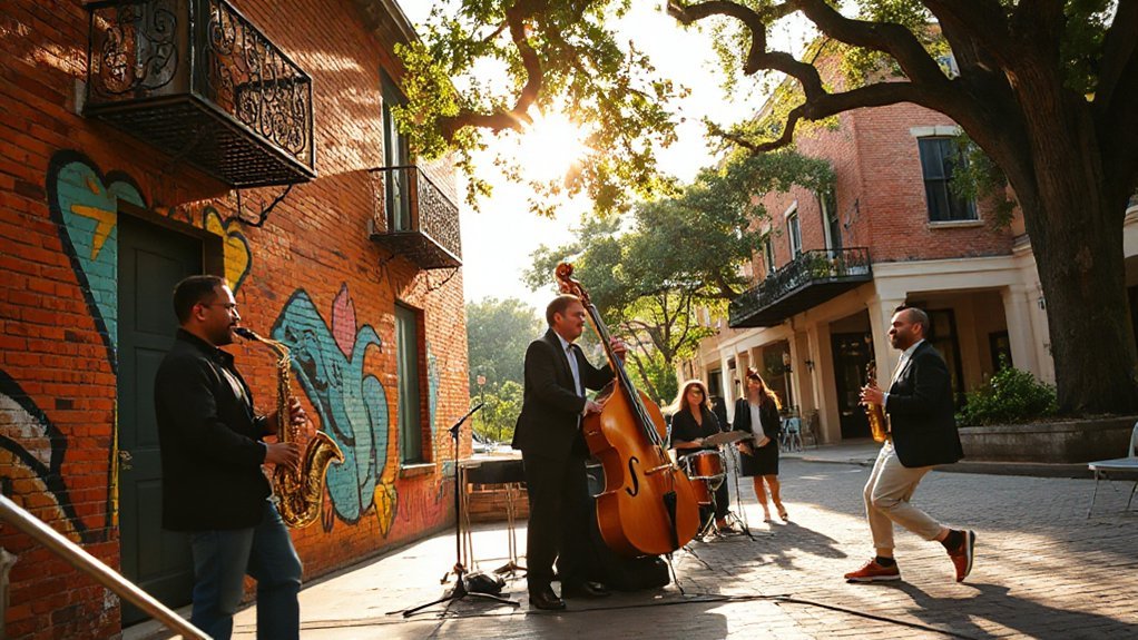 murals sculptures busking music