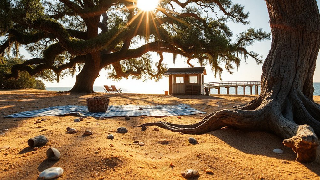 picnics beneath driftwood oaks