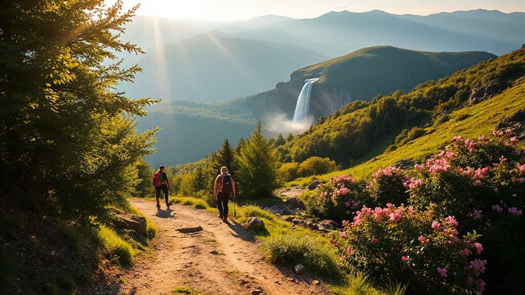 pine scented waterfall hiking