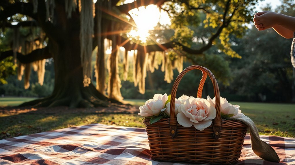 secluded sunset meadow picnics