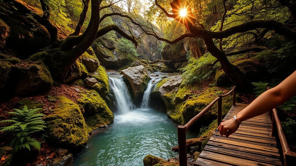 secluded waterfall sunset strolls