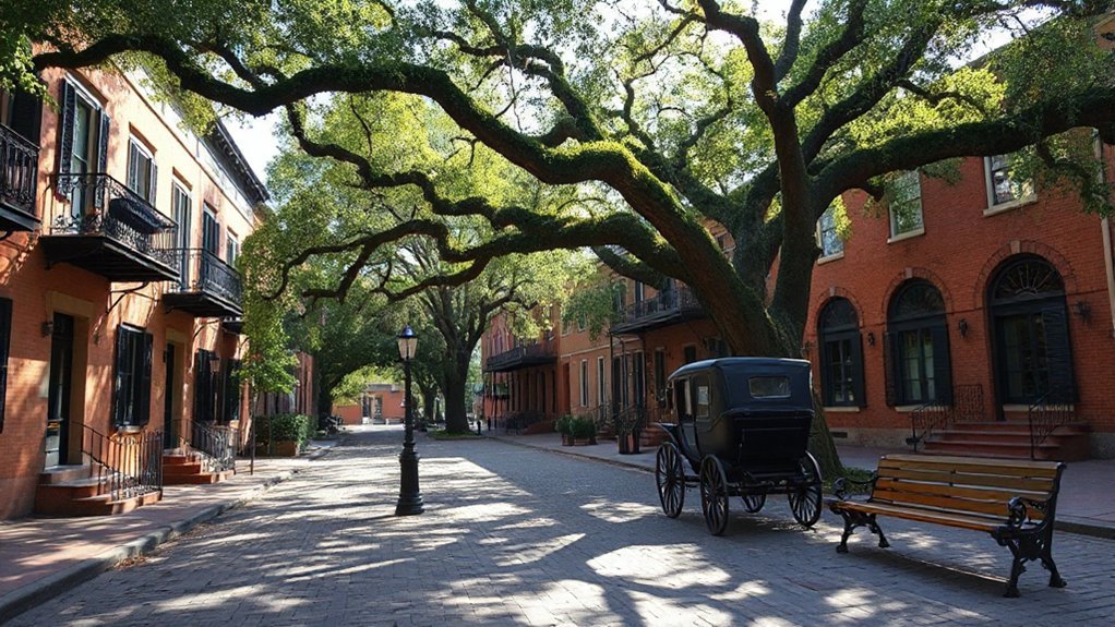 shaded cobblestone historic squares