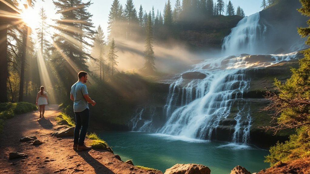 shaded mossy waterfall trail