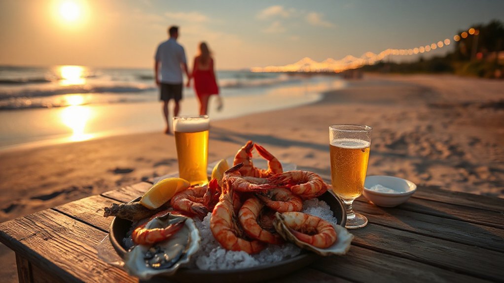 shrimp oysters moonlit beach