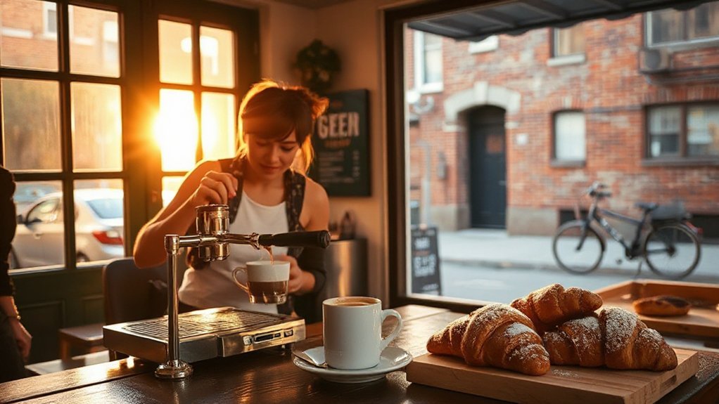 sunlit coffee and pastries