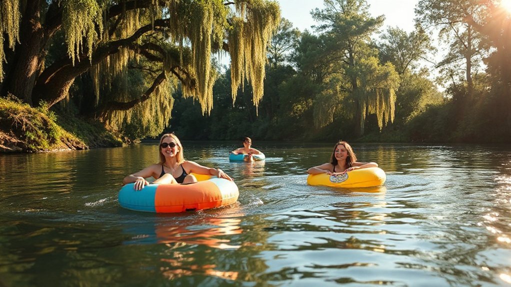 sunlit lazy river tubing