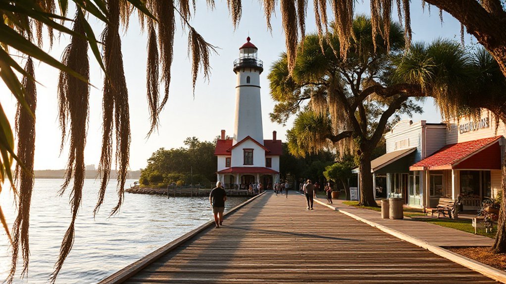 sunrise lighthouse and pier