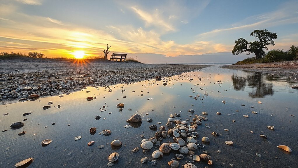 sunrise shells driftwood serenity