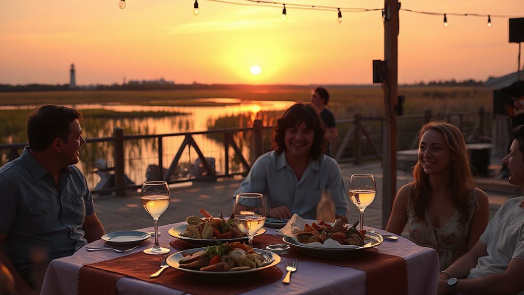 sunset cocktails seafood music