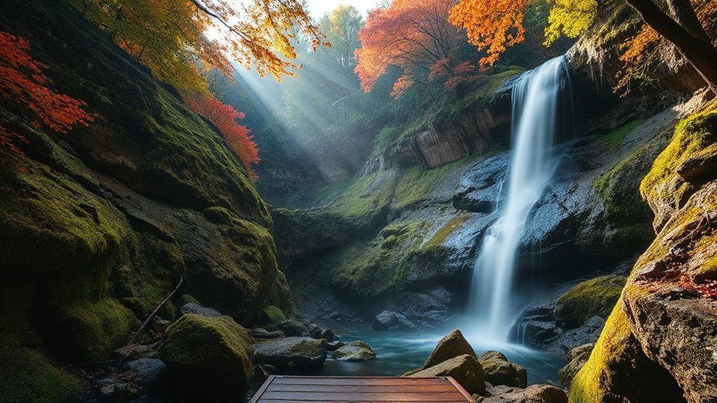 towering misty waterfall trail