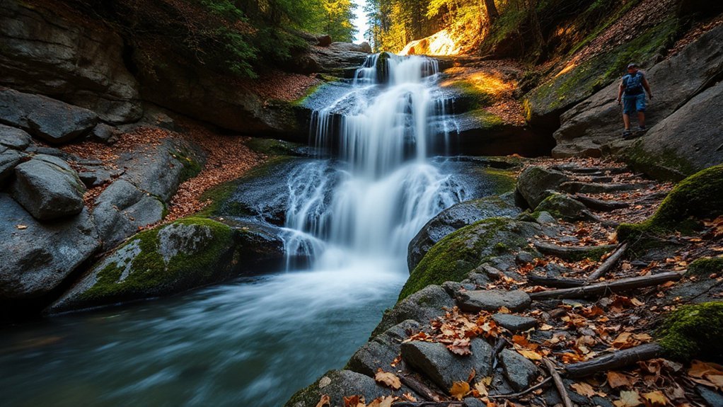 two tiered mossy granite cascade