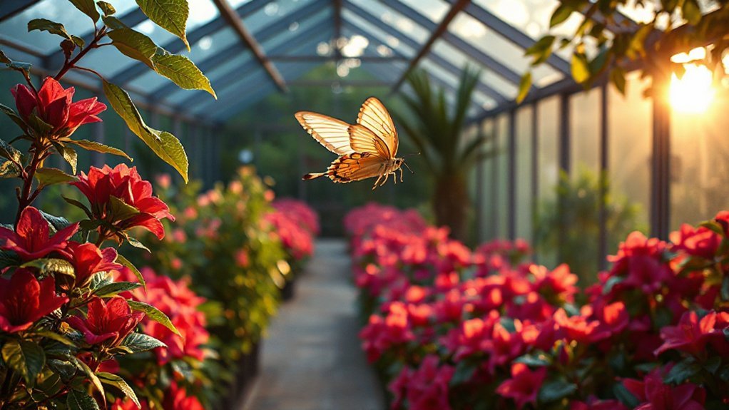 vibrant butterflies and azaleas