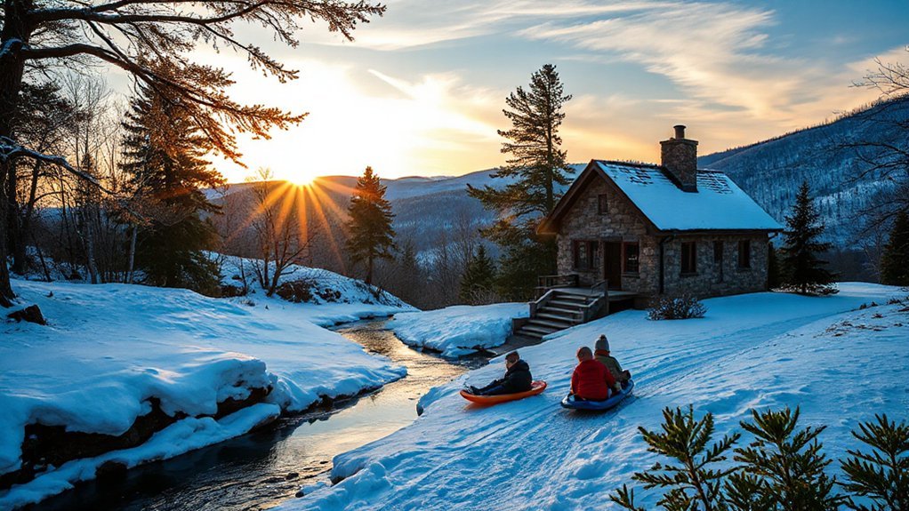 winter waterfalls mountains stars